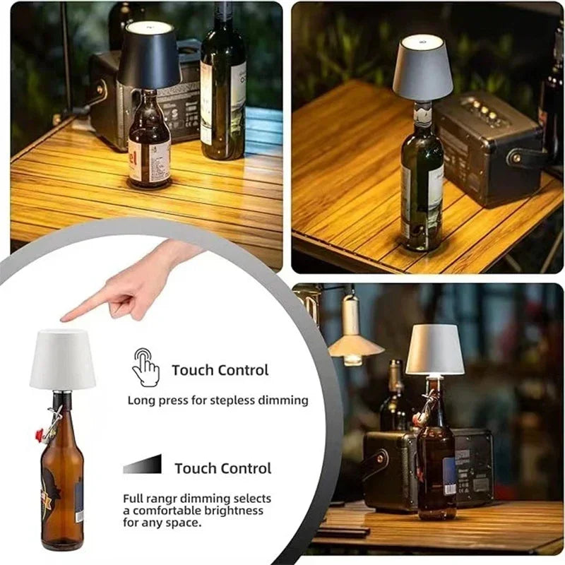 Wireless Bottle Table Lamp Touch Control of 3 Colors and Stepless Dimming Night Lamp Suitable for Bar Wine Bottles Desk Lights